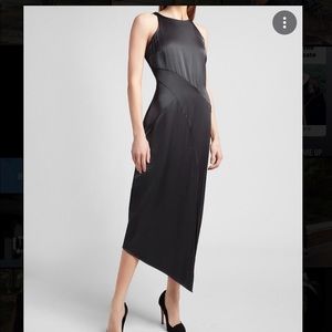Express Satin Seamed High Neck Slip Dress Asymmetrical medium iron gray black